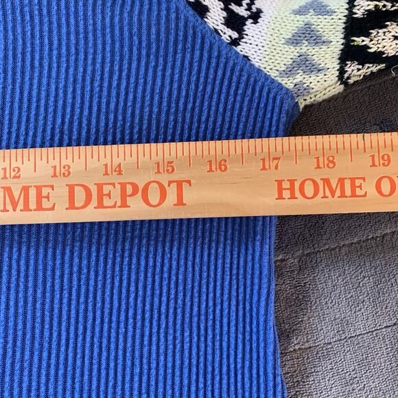 Free People Blue Bell Combo Sweater Women’s XS Ribbed Blue Fair Isle Mock Neck - Picture 13 of 14